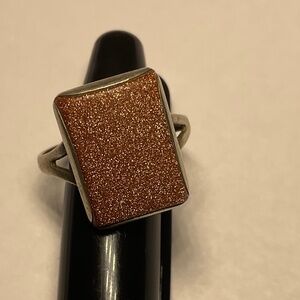 Sterling Silver Rose color rectangle Sunstone Ring. Size 7.5